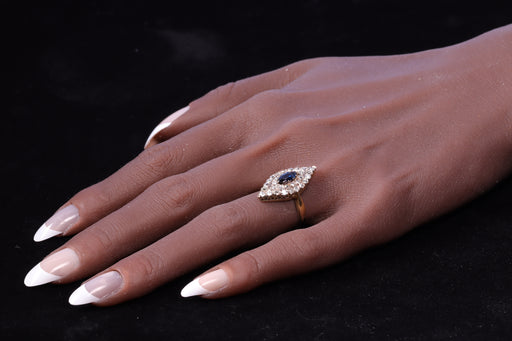 Bague 52 Bague navette victorienne en or jaune 14K, saphir et diamants 58 Facettes 21271-0454