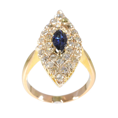 Bague 52 Bague navette victorienne en or jaune 14K, saphir et diamants 58 Facettes 21271-0454
