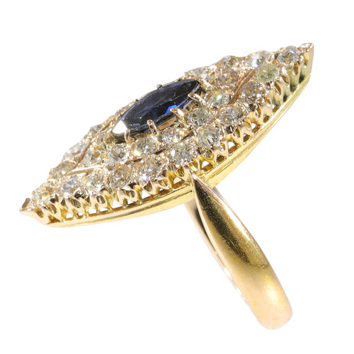 Bague 52 Bague navette victorienne en or jaune 14K, saphir et diamants 58 Facettes 21271-0454