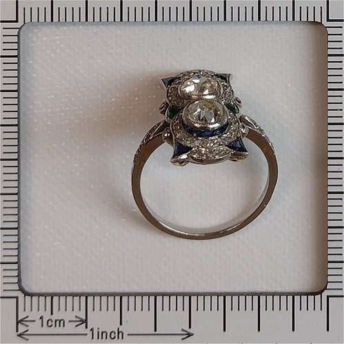 Bague 58 Bague de fiançailles Art déco en platine et or jaune 18K, diamants et saphirs 58 Facettes 21316-0744
