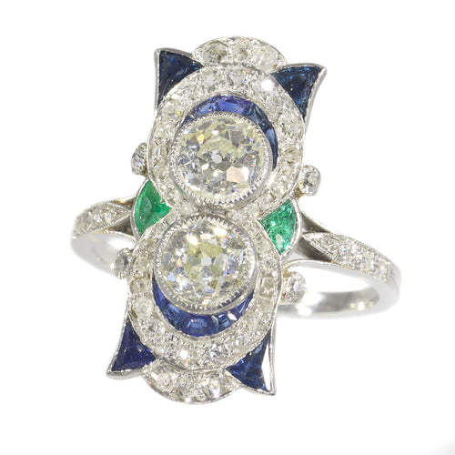 Bague 58 Bague de fiançailles Art déco en platine et or jaune 18K, diamants et saphirs 58 Facettes 21316-0744