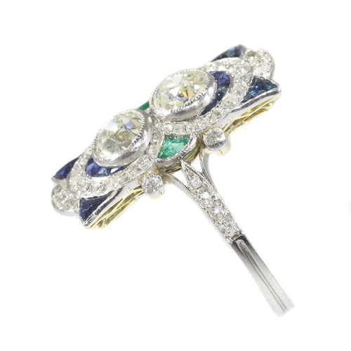 Bague 58 Bague de fiançailles Art déco en platine et or jaune 18K, diamants et saphirs 58 Facettes 21316-0744