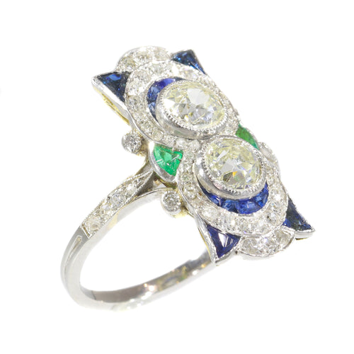 Bague 58 Bague de fiançailles Art déco en platine et or jaune 18K, diamants et saphirs 58 Facettes 21316-0744