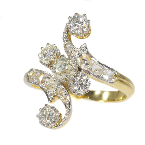 Bague 57 Bague de fiançailles Belle Époque en or jaune 18K, platine et diamants 58 Facettes 21345-0169