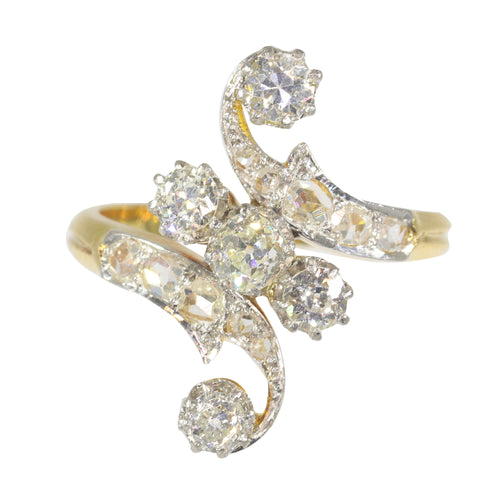 Bague 57 Bague de fiançailles Belle Époque en or jaune 18K, platine et diamants 58 Facettes 21345-0169