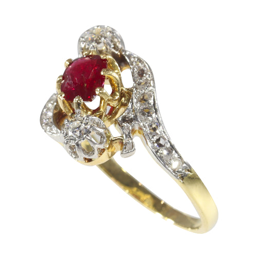 Bague 55 Bague de fiançailles Belle Époque en or jaune 18K, rubis et diamants 58 Facettes 22137-0266
