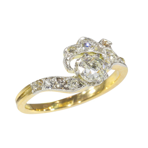Bague 53 Belle Époque - Bague de fiançailles en platine et or jaune 18K, diamants 58 Facettes 22152-0291