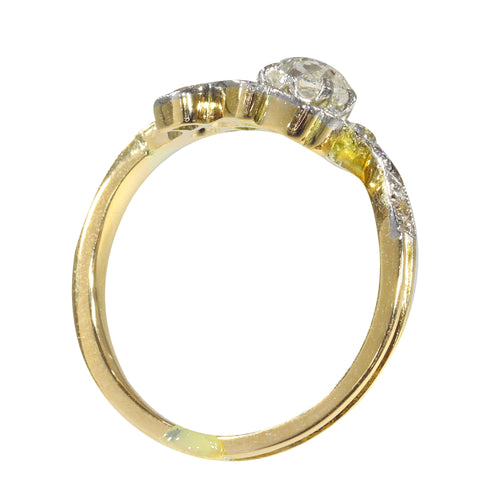 Bague 53 Belle Époque - Bague de fiançailles en platine et or jaune 18K, diamants 58 Facettes 22152-0291