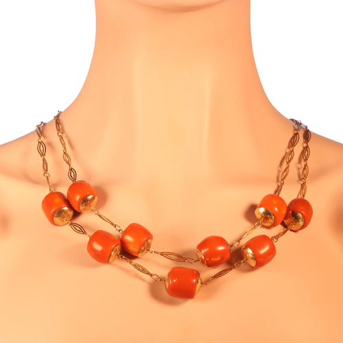 Collier Collier ancien - Double rang de perles de corail en or jaune 14K 58 Facettes 22235-0056