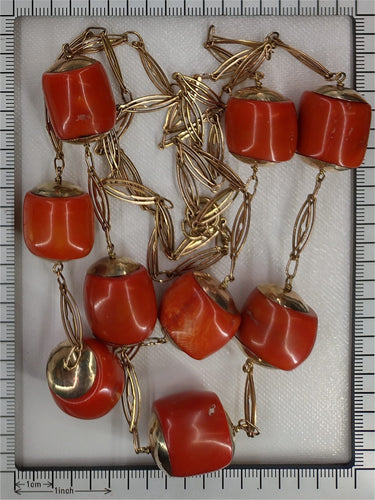 Collier Collier ancien - Double rang de perles de corail en or jaune 14K 58 Facettes 22235-0056