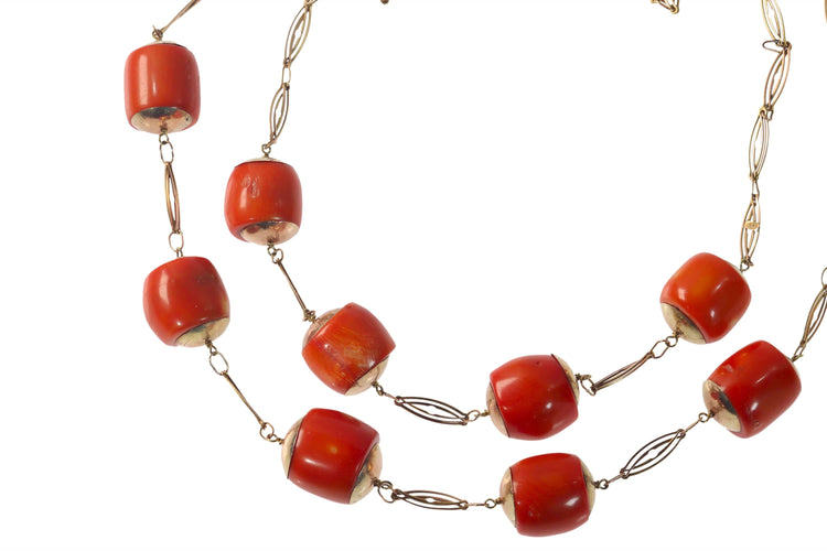 Collier Collier ancien - Double rang de perles de corail en or jaune 14K 58 Facettes 22235-0056