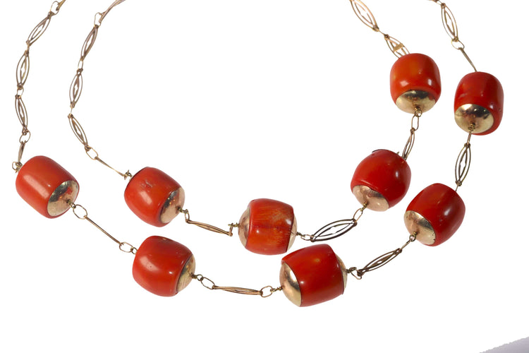 Collier Collier ancien - Double rang de perles de corail en or jaune 14K 58 Facettes 22235-0056