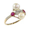 Bague 57 Bague Art déco vintage en or jaune 18 carats avec diamants, rubis et perles 58 Facettes 22298-0288