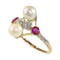 Bague 57 Bague Art déco vintage en or jaune 18 carats avec diamants, rubis et perles 58 Facettes 22298-0288