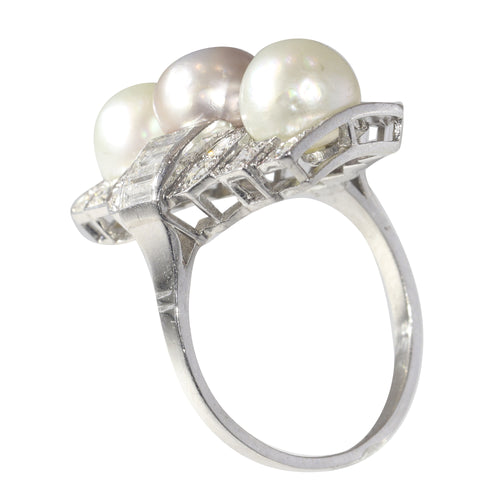 Bague 58 Bague Art déco en platine avec diamants et perles 58 Facettes 22297-0116