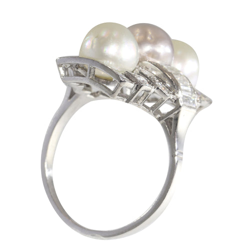Bague 58 Bague Art déco en platine avec diamants et perles 58 Facettes 22297-0116