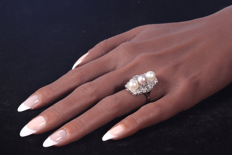 Bague 58 Bague Art déco en platine avec diamants et perles 58 Facettes 22297-0116