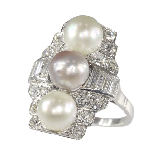 Bague 58 Bague Art déco en platine avec diamants et perles 58 Facettes 22297-0116