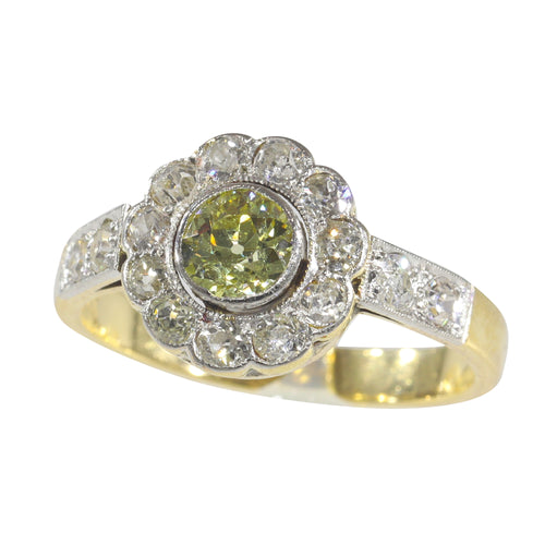 Bague 55 Bague de fiançailles vintage en or jaune 18K et diamants jaunes 58 Facettes 23081-0049