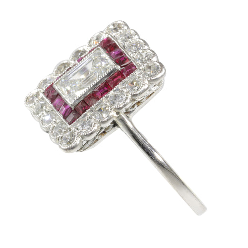 Bague 54 Bague Art déco - Bague en platine avec diamants et rubis 58 Facettes 23249-0100