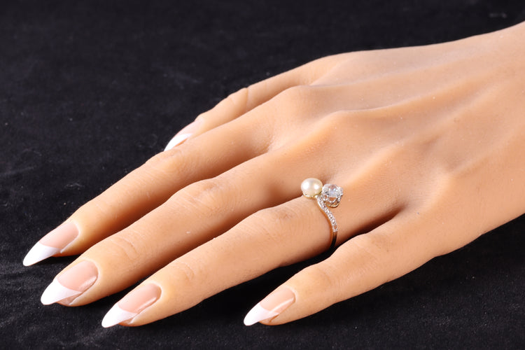 Bague 52 Bague Toi et Moi Belle Époque en or jaune 18K, platine, diamants et perle 58 Facettes 24029-0360