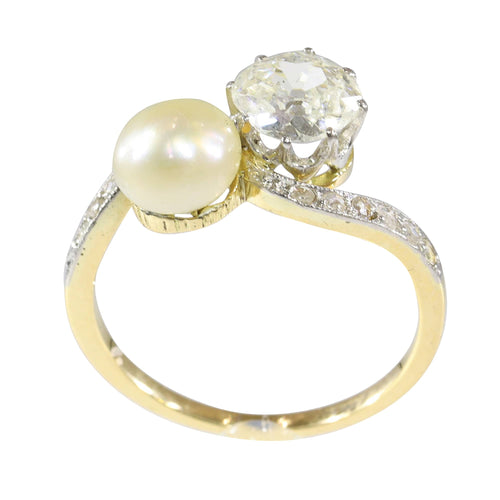 Bague 52 Bague Toi et Moi Belle Époque en or jaune 18K, platine, diamants et perle 58 Facettes 24029-0360