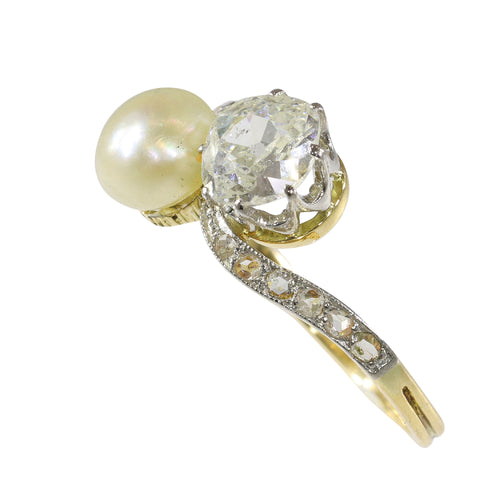 Bague 52 Bague Toi et Moi Belle Époque en or jaune 18K, platine, diamants et perle 58 Facettes 24029-0360