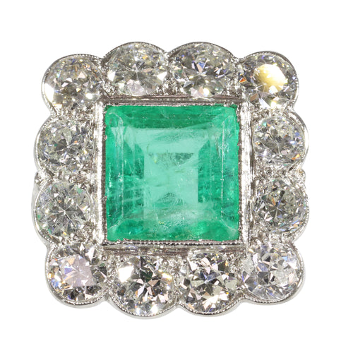 Bague 52 Art déco - Bague géométrique en platine, émeraude et diamants 58 Facettes 24110-0131