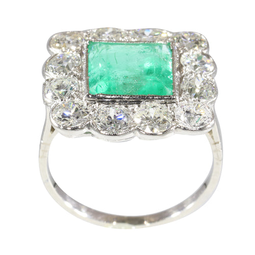 Bague 52 Art déco - Bague géométrique en platine, émeraude et diamants 58 Facettes 24110-0131