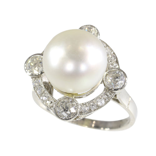 Bague 51 Bague Art déco 1920 en platine, perle et diamants 58 Facettes 24110-0137