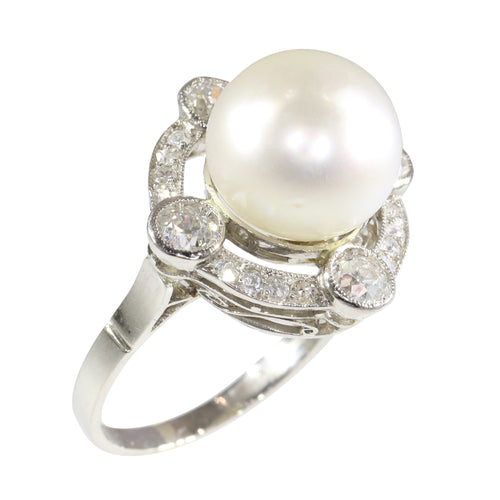 Bague 51 Bague Art déco 1920 en platine, perle et diamants 58 Facettes 24110-0137