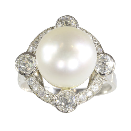Bague 51 Bague Art déco 1920 en platine, perle et diamants 58 Facettes 24110-0137