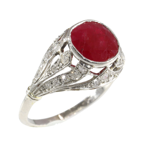 Bague 52 Bague Art déco - Rubis birman 3,19 ct et diamants en platine 58 Facettes 16319-0014