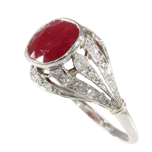 Bague 52 Bague Art déco - Rubis birman 3,19 ct et diamants en platine 58 Facettes 16319-0014