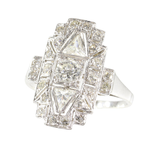 Bague 56 Bague vintage années 1950 Art déco en platine et diamants 58 Facettes 24002-0086