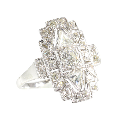 Bague 56 Bague vintage années 1950 Art déco en platine et diamants 58 Facettes 24002-0086