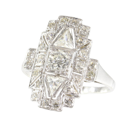 Bague 56 Bague vintage années 1950 Art déco en platine et diamants 58 Facettes 24002-0086