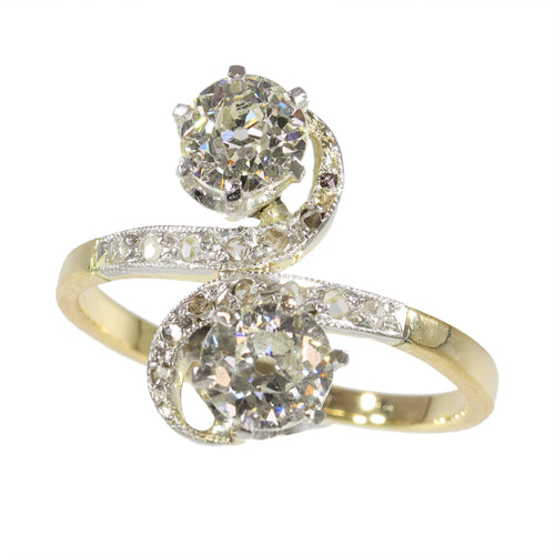 Bague 59 Belle Époque - Bague Toi et Moi en or jaune 18K, platine et diamants 58 Facettes 24263-0300