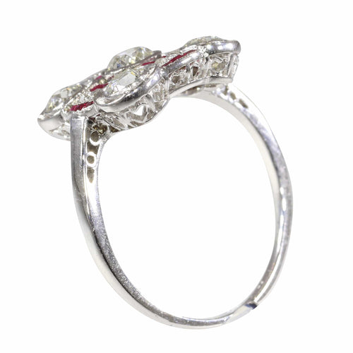 Bague 54 Art déco - Bague en platine avec diamants et rubis 58 Facettes 24289-0203