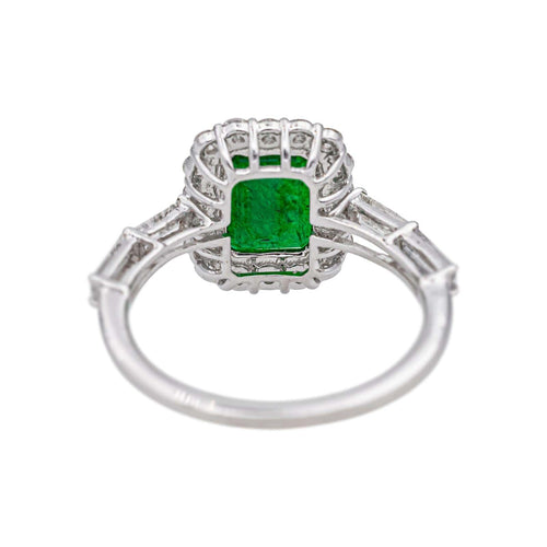 Bague 54 Bague en or blanc 18 carats avec émeraude et diamants 58 Facettes 5069573RV