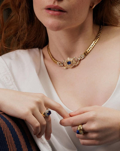 Collier Collier en or jaune 18 carats avec saphir et diamants 58 Facettes 5026620CN