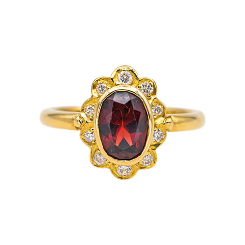 Bague 54.5 Bague Pompadour en or jaune 18 carats grenat et diamants 58 Facettes 4824714CN