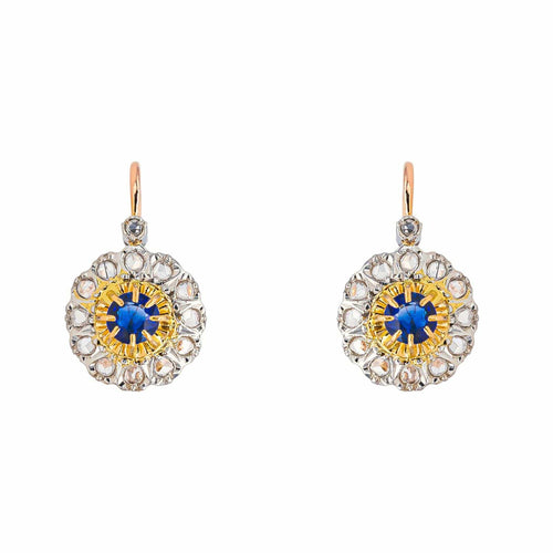 Boucles d'oreilles Boucles d’oreilles dormeuses saphirs et diamants en or rose, or jaune et platine 58 Facettes 4801530CN