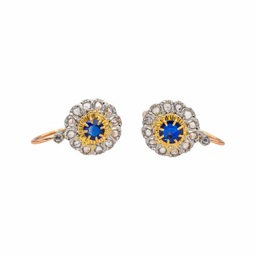 Boucles d'oreilles Boucles d’oreilles dormeuses saphirs et diamants en or rose, or jaune et platine 58 Facettes 4801530CN