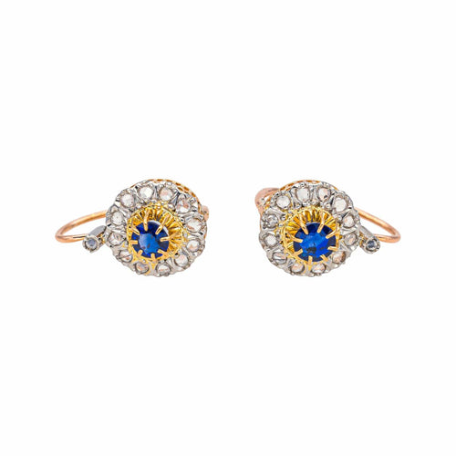Boucles d'oreilles Boucles d’oreilles dormeuses saphirs et diamants en or rose, or jaune et platine 58 Facettes 4801530CN