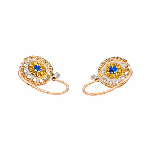 Boucles d'oreilles Boucles d’oreilles dormeuses saphirs et diamants en or rose, or jaune et platine 58 Facettes 4801530CN