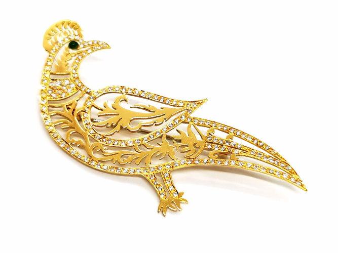 Broche Broche paon en or jaune 18 carats avec diamants et émeraude 58 Facettes 1186435CN