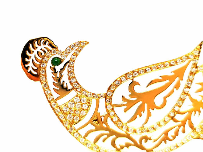 Broche Broche paon en or jaune 18 carats avec diamants et émeraude 58 Facettes 1186435CN