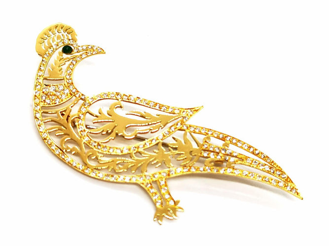 Broche Broche paon en or jaune 18 carats avec diamants et émeraude 58 Facettes 1186435CN