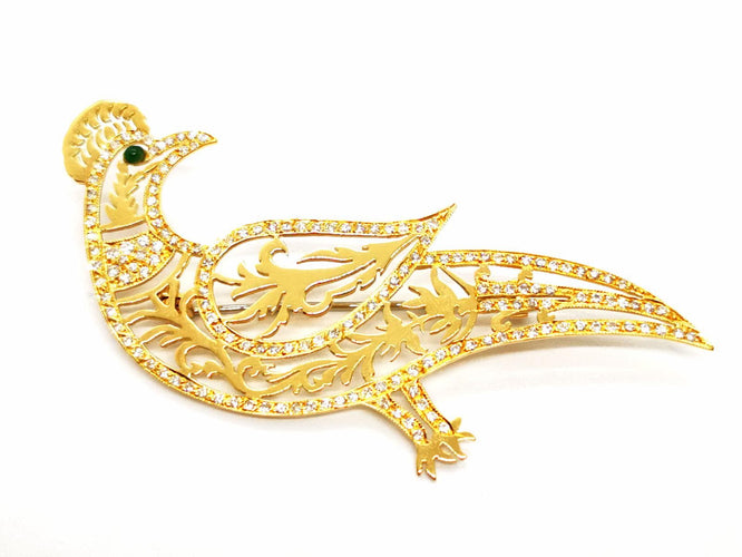 Broche Broche paon en or jaune 18 carats avec diamants et émeraude 58 Facettes 1186435CN